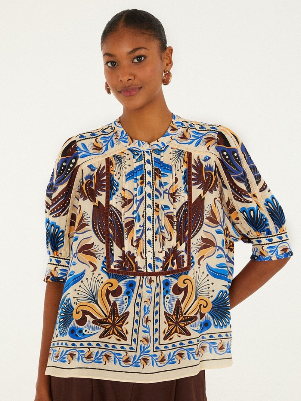 FARM Rio sand nature land short sleeve blouse